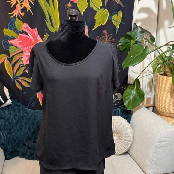H&M, Lightweight Chiffon Flutter Sleeve Blouse, Black, 12 - Picture 7 of 14